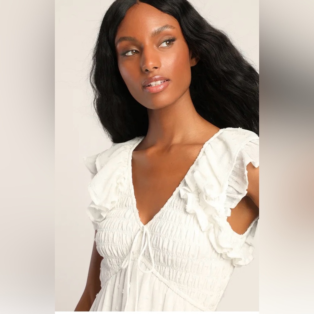 Lulus Sweet Expressions White Ruffled Smocked Swi… - image 4